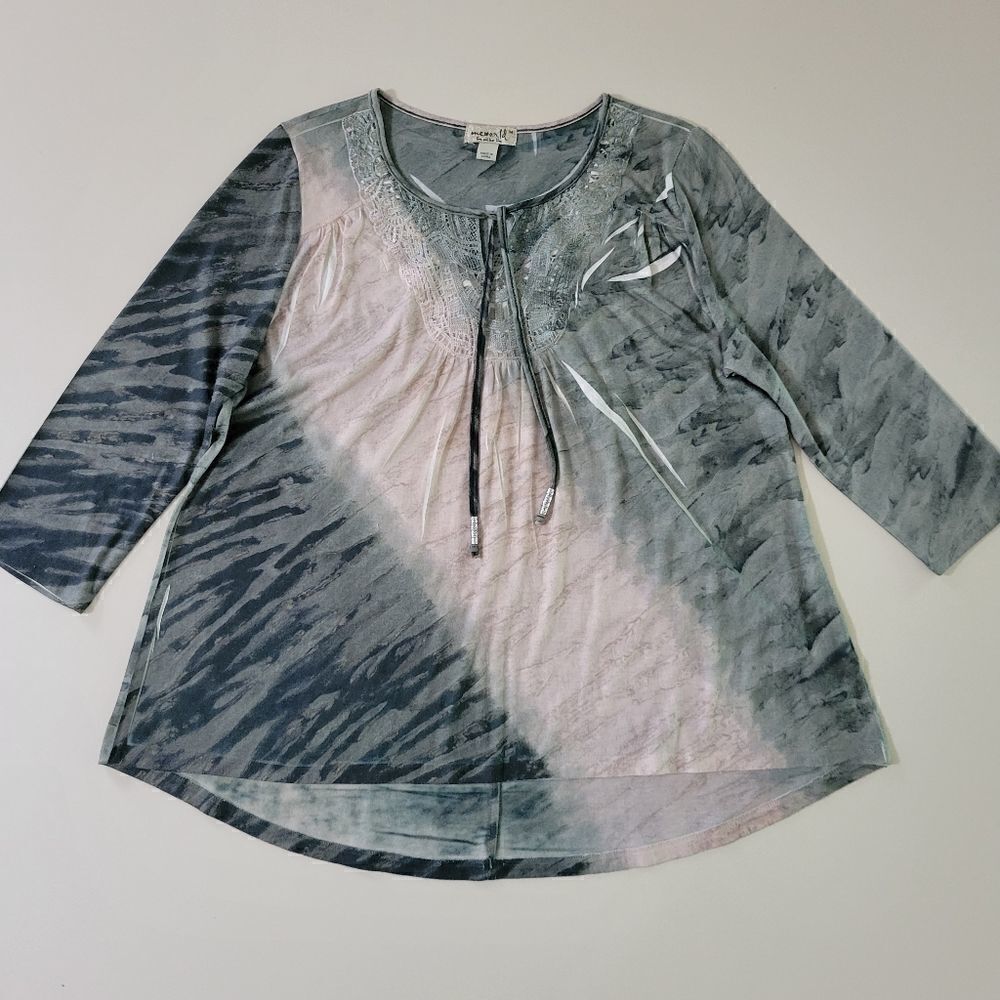 One World Women's Everyday Easy Knit Tee With Lace Yoke